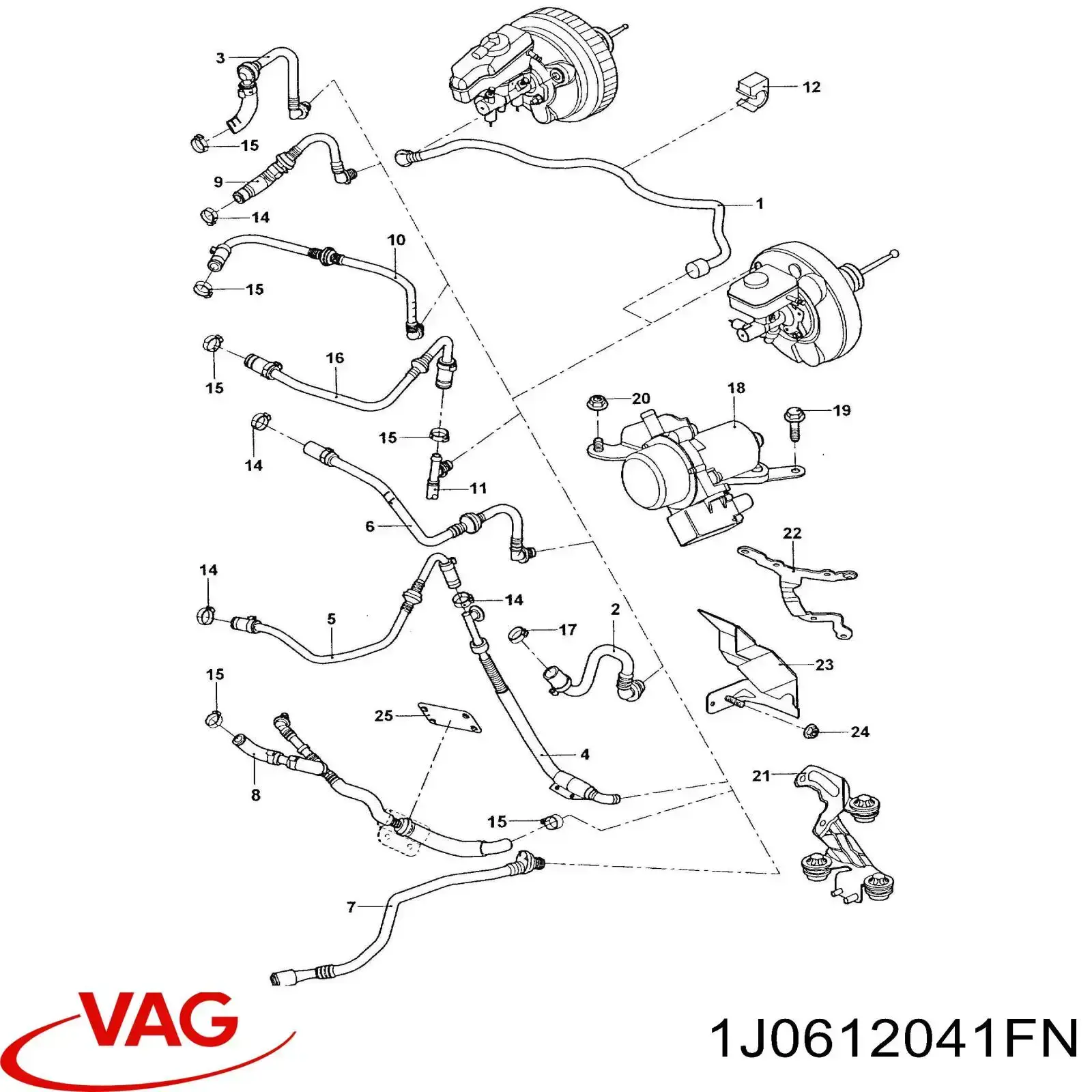 1J0612041FN VAG Tubo de impulsionador de vácuo dos freios