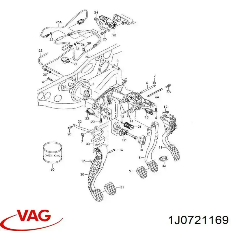 1J0721169 VAG Braçadeira de pedal de cabos de embraiagem