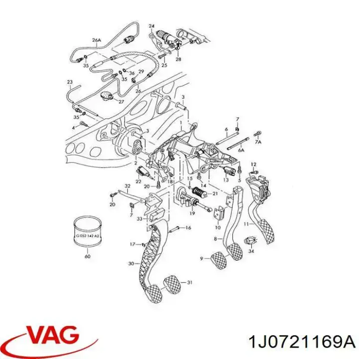 1J0721169A VAG Braçadeira de pedal de cabos de embraiagem
