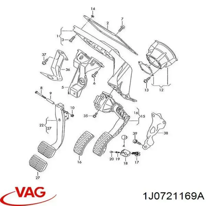 Compre 1J0721169A VAG Braçadeira de pedal de cabos de embraiagem