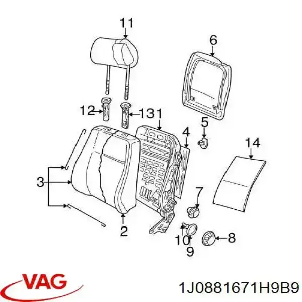 Compre 1J0881671HC81 VAG Puxador de regulação de encosto do assento