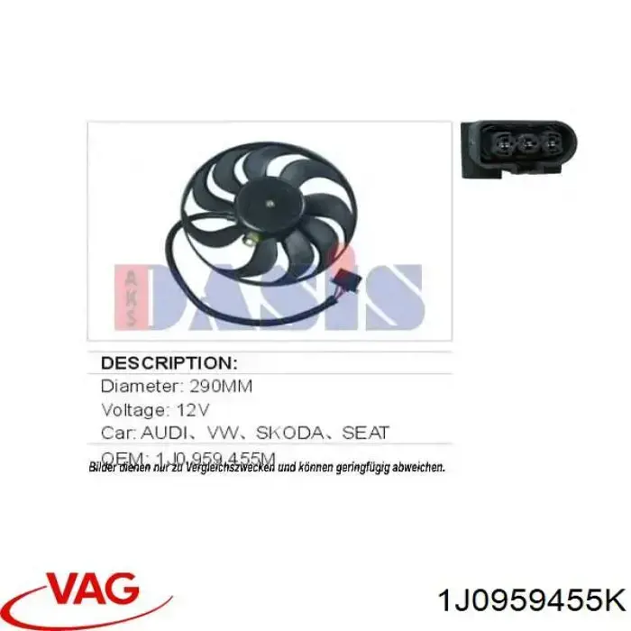 Ventilador elétrico de esfriamento montado (motor + roda de aletas) VAG 1J0959455K preço, a partir de 68,10 USD