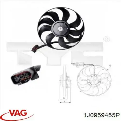 Ventilador elétrico de esfriamento montado (motor + roda de aletas) VAG 1J0959455P preço, a partir de 62,61 USD