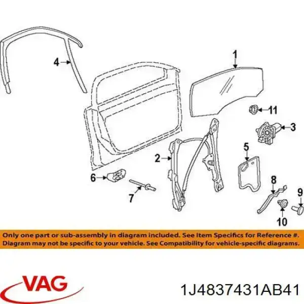 Guia de vidro de quadro da porta dianteira esquerda VAG 1J4837431AB41 preço, a partir de  USD