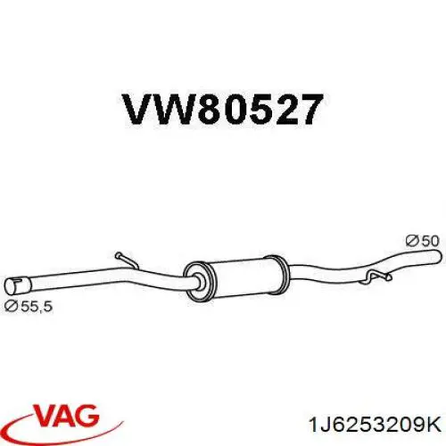 Silenciador, parte central VAG 1J6253209K preço, a partir de 79,02 USD