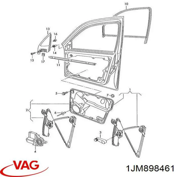 Kit de reparação do mecanismo de acionamento de vidro da porta dianteira 1JM898461 VAG