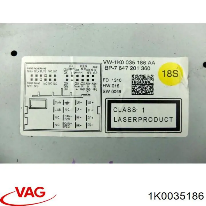 1K0035186 VAG Aparelhagem de som (rádio AM/FM), universal
