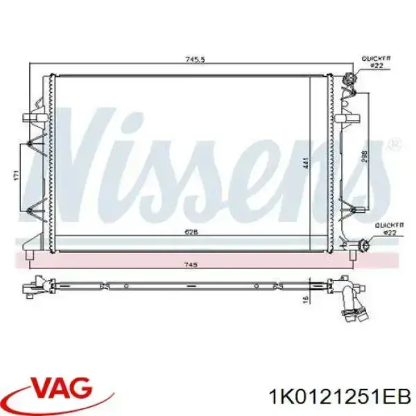 Radiador de esfriamento de motor VAG 1K0121251EB preço, a partir de 110,32 USD