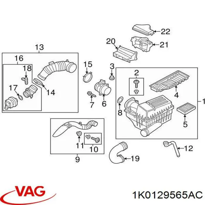 1K0129565AC VAG Mangueira (cano derivado) de intercooler