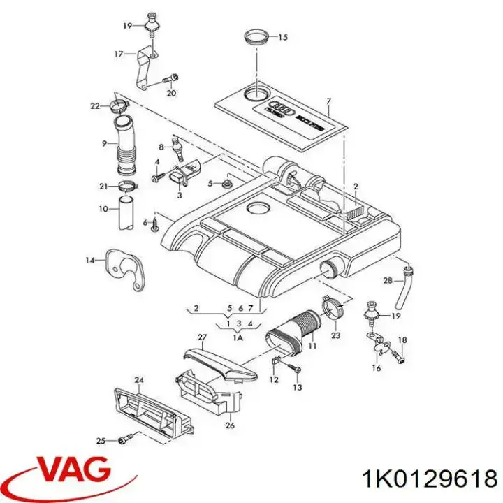 Cano derivado de ar, saída de filtro de ar 1K0129618 VAG