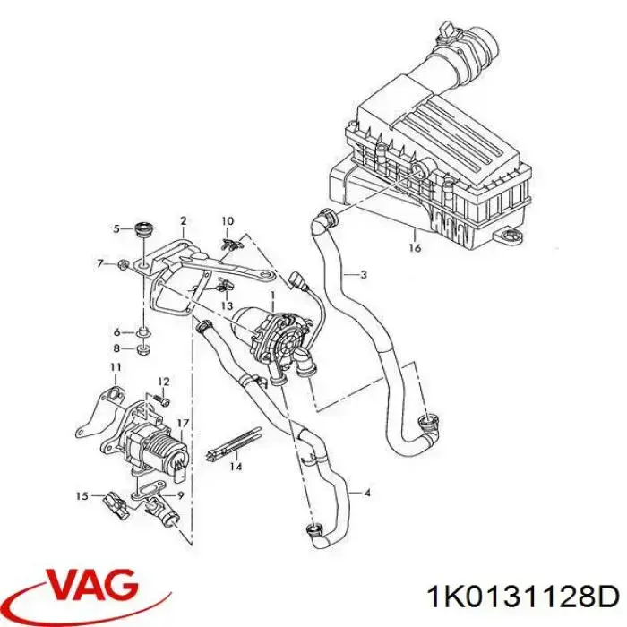 1K0131128D VAG Cano derivado de ar, desde a bomba até a válvula de fornecimento de ar
