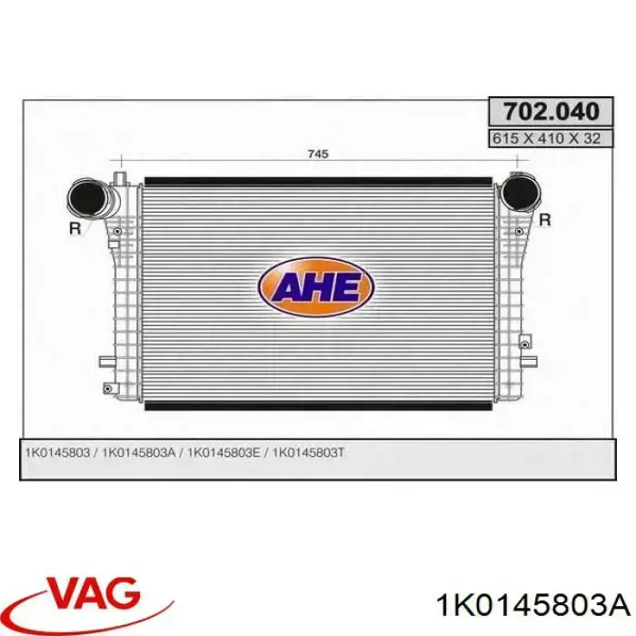 Compre 1K0145803A VAG Radiador de intercooler