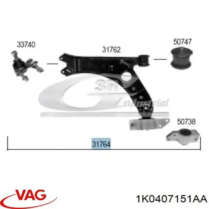 1K0407151AA VAG Braço oscilante inferior esquerdo de suspensão dianteira