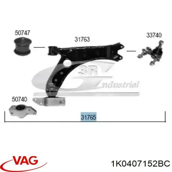 Compre 1K0407152BC VAG Braço oscilante inferior direito de suspensão dianteira