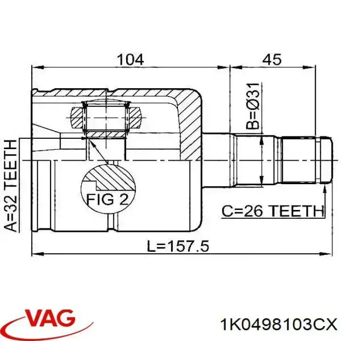 1K0498103CX VAG Junta homocinética interna dianteira