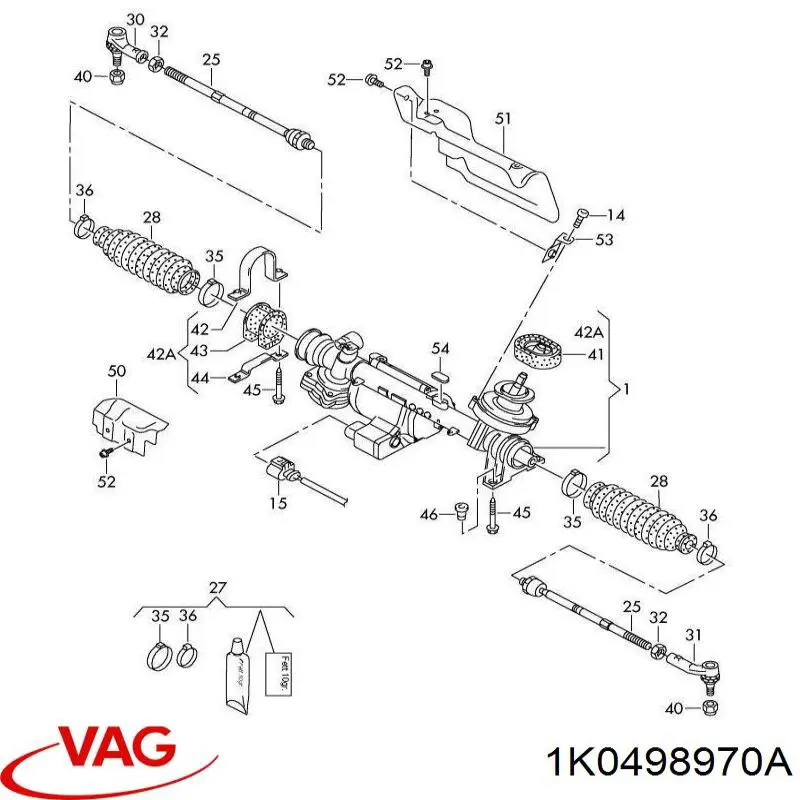 Kit de reparação da cremalheira da direção (do mecanismo), (kit de vedantes) VAG 1K0498970 preço, a partir de 23,99 USD