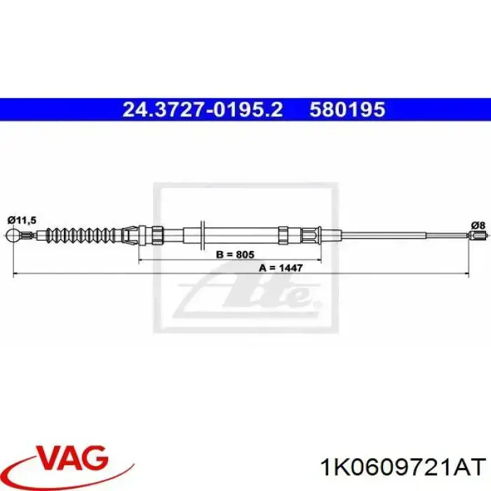 Cabo traseiro direito/esquerdo do freio de estacionamento VAG 1K0609721AT preço, a partir de 14,05 USD
