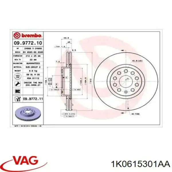 Disco do freio dianteiro VAG 1K0615301AA preço, a partir de 63,11 USD