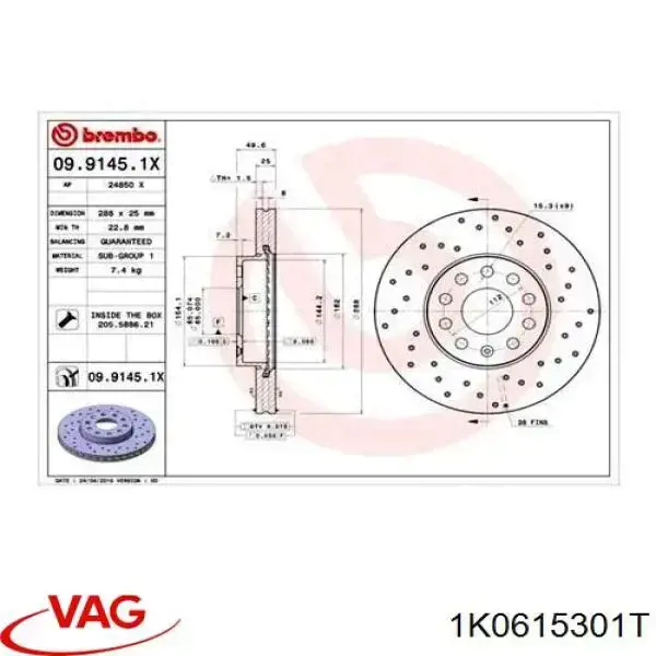 Disco do freio dianteiro VAG 1K0615301T preço, a partir de 43,06 USD