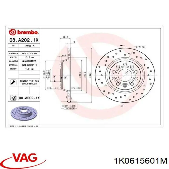 Disco do freio traseiro VAG 1K0615601M preço, a partir de 37,38 USD