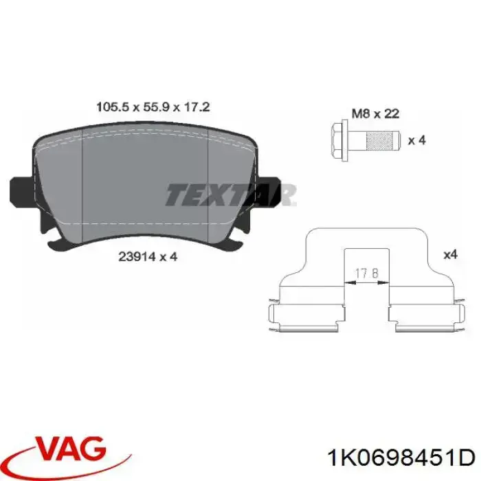 Compre 1K0698451D VAG Sapatas do freio traseiras de disco