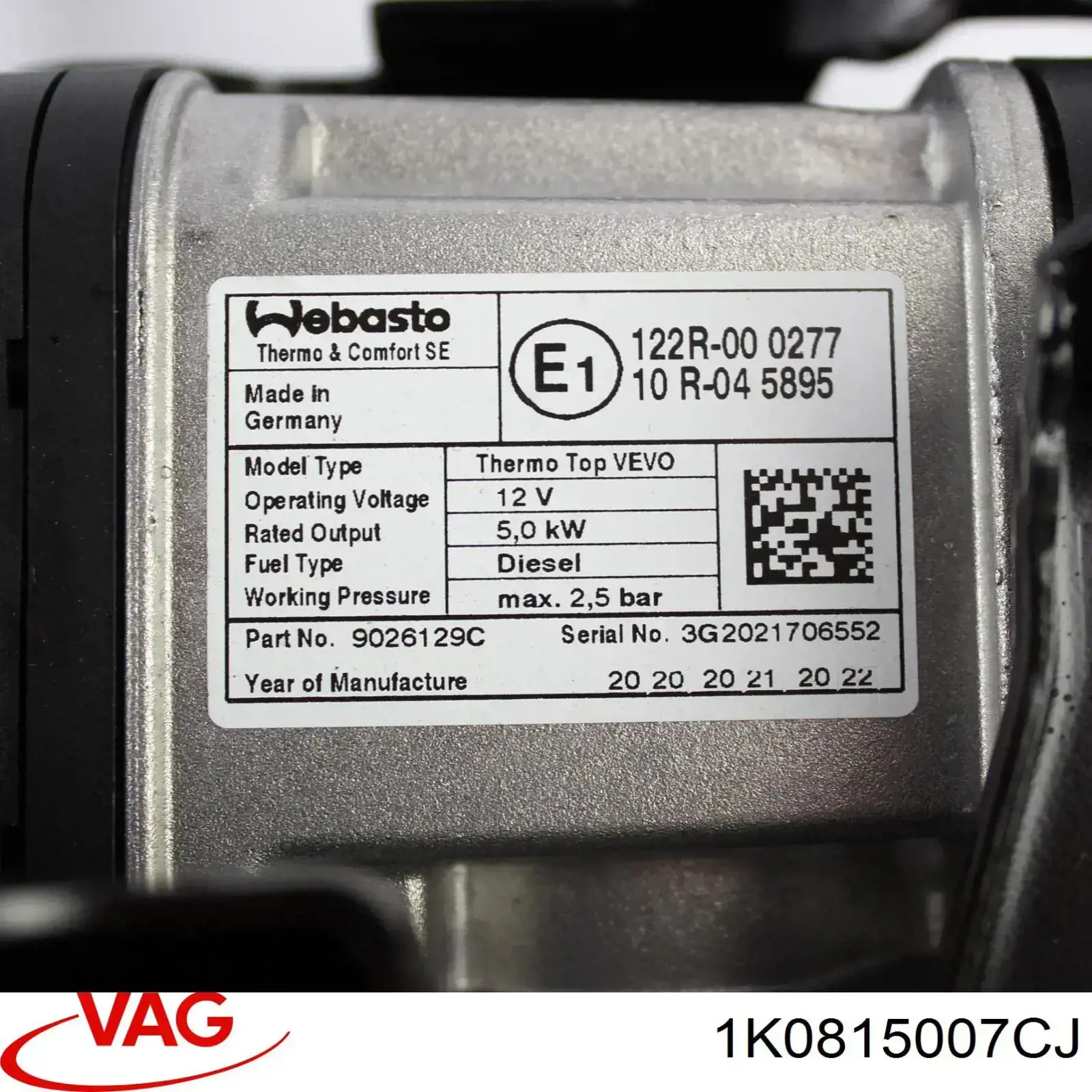 1K0815007CJ VAG Calorífero autônomo