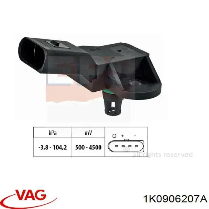 Sensor de depressão de impulsionador de vácuo dos freios VAG 1K0906207A