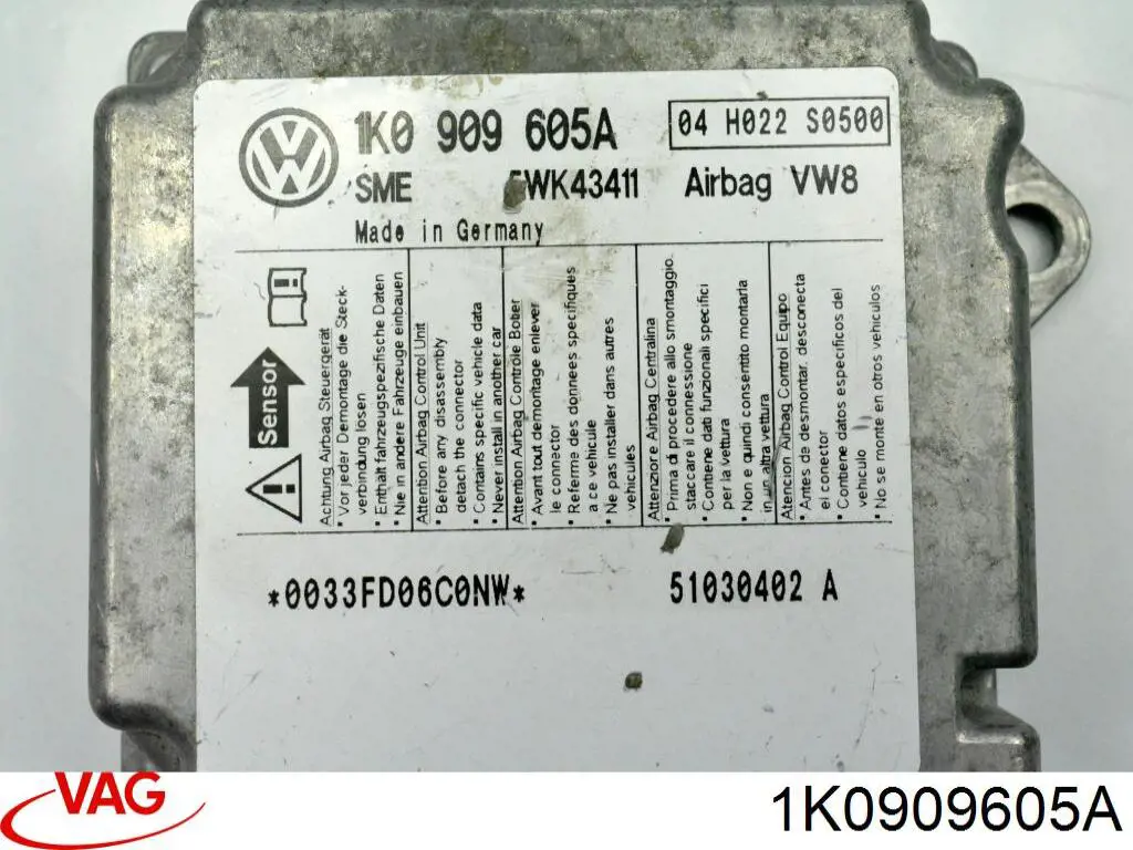 1K0909605AA001 VAG Módulo processador de controlo da bolsa de ar (Centralina eletrônica AIRBAG)