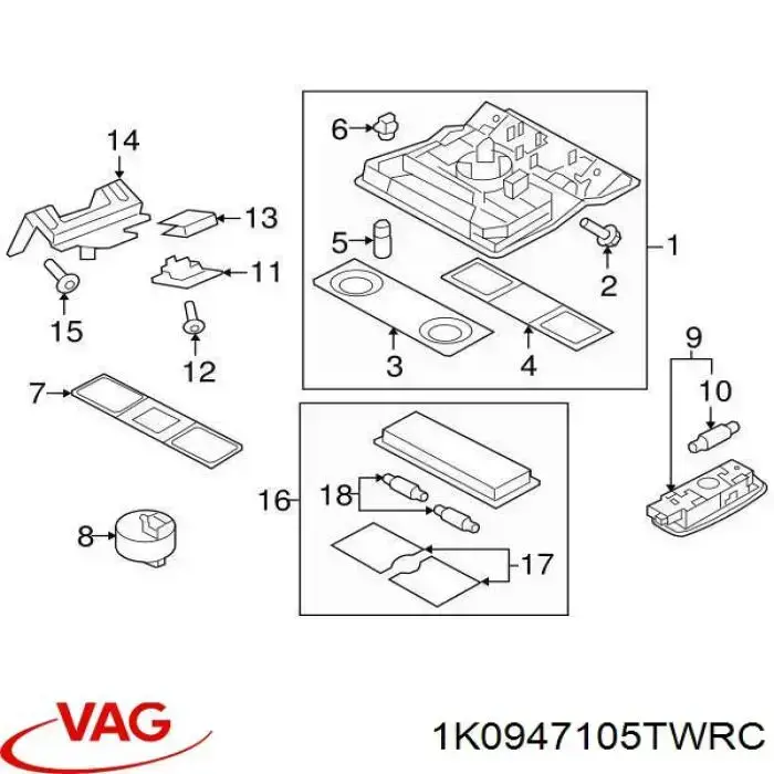 Quebra-luz de iluminação de salão (de cabina) VAG 1K0947133H9B9 preço, a partir de 27,24 USD