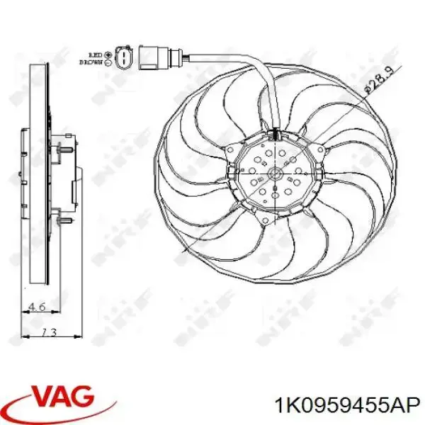 Ventilador elétrico de esfriamento montado (motor + roda de aletas) direito VAG 1K0959455AP preço, a partir de 95,90 USD
