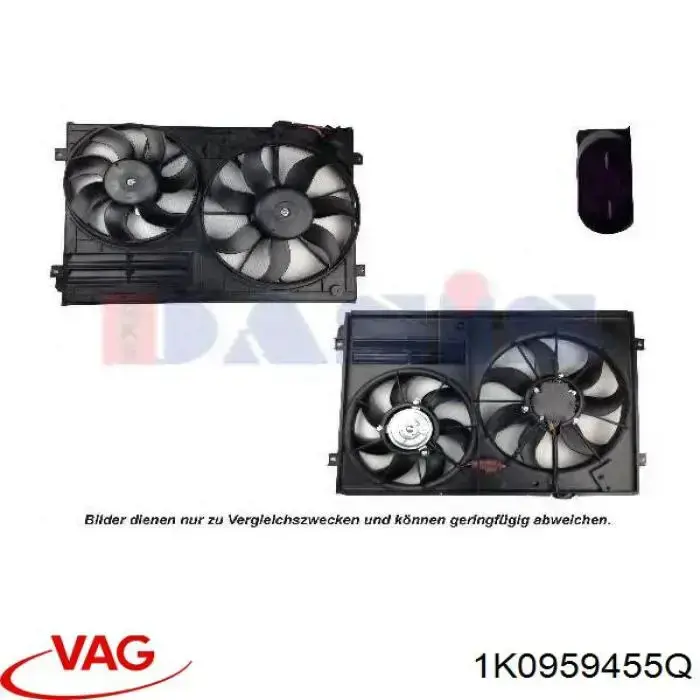 1K0959455Q VAG Ventilador elétrico de esfriamento montado (motor + roda de aletas) direito