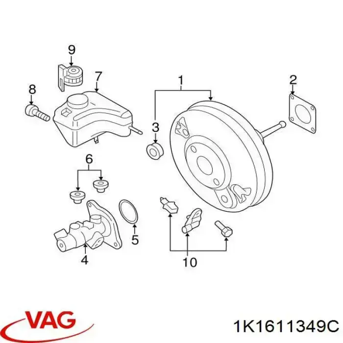 1K1611349C VAG Tampa de tanque de cilindro mestre do freio
