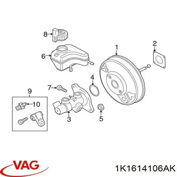 1K1614106AD VAG Reforçador dos freios a vácuo
