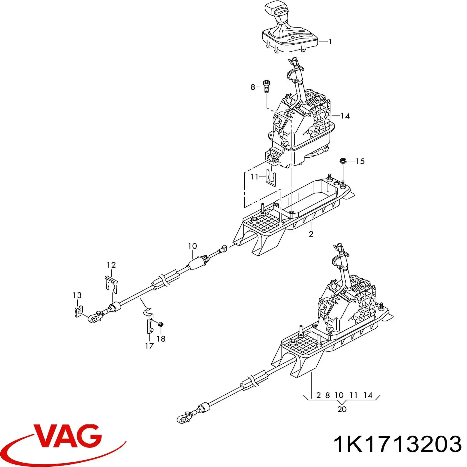 Cabo da avalanca da Caixa de Mudança VAG 1K1713203 preço, a partir de 77,23 USD