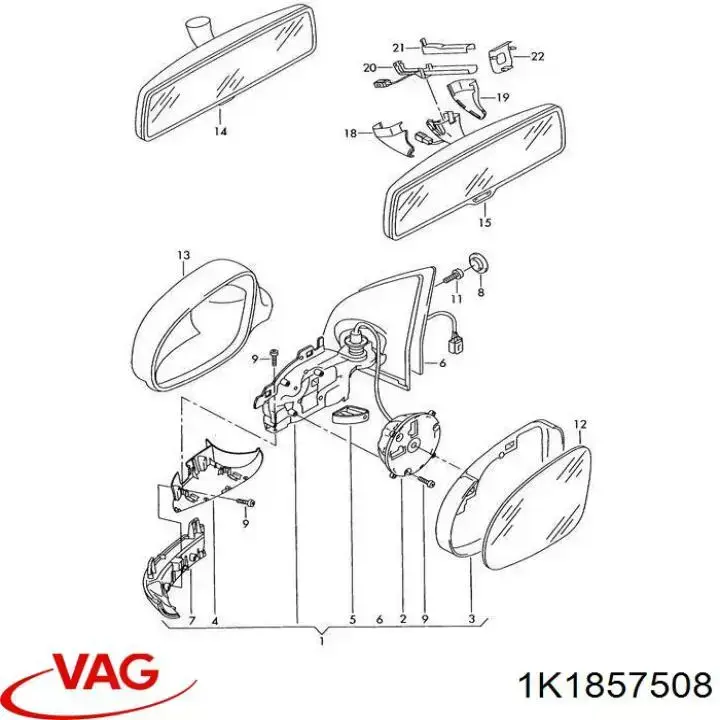 Espelho de retrovisão direito VAG 1K1857508 preço, a partir de 67,36 USD