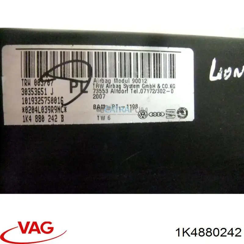 1K4880242 VAG Cinto de segurança (AIRBAG) de encosto do assento direito