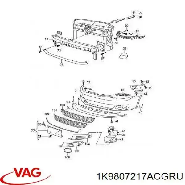 Pára-choque dianteiro VAG 1K9807217AQGRU preço, a partir de 638,21 USD