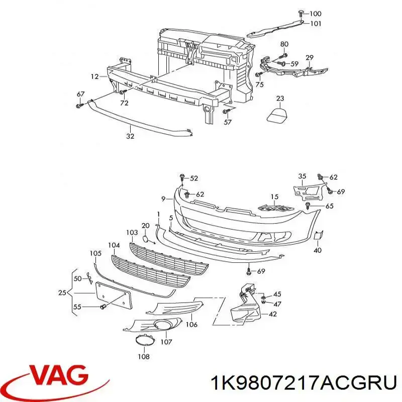 1K9807217ADGRU VAG Pára-choque dianteiro