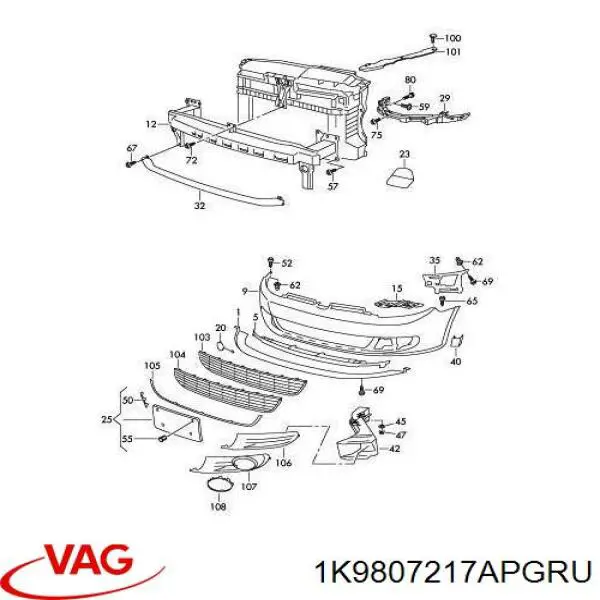 Pára-choque dianteiro VAG 1K9807217ADGRU preço, a partir de 638,21 USD