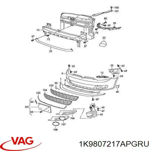 Pára-choque dianteiro VAG 1K9807217APGRU preço, a partir de 638,21 USD