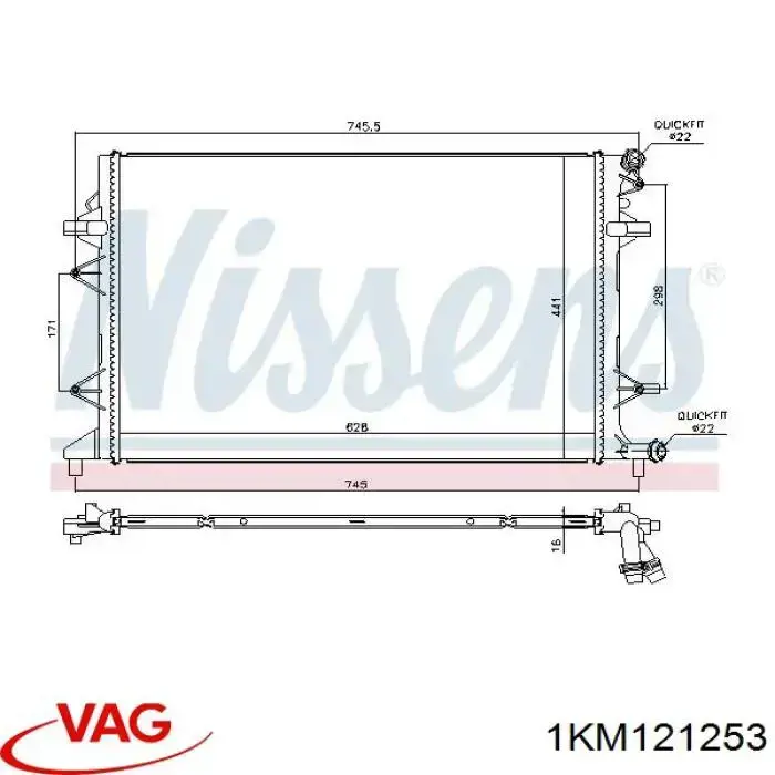 1KM121253 VAG Radiador de esfriamento de motor