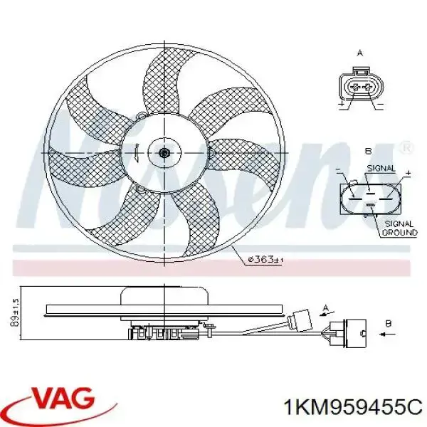 Ventilador elétrico de esfriamento montado (motor + roda de aletas) esquerdo VAG 1KM959455C preço, a partir de 105,56 USD