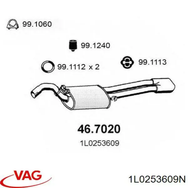 Silenciador, parte traseira VAG 1L0253609 preço, a partir de 65,16 USD
