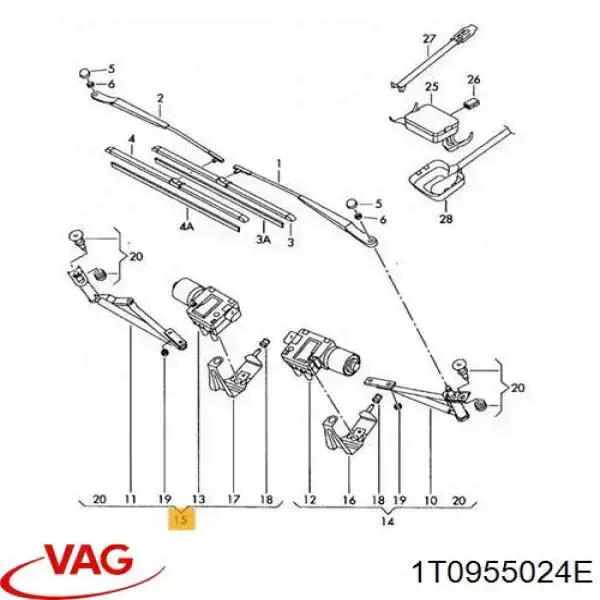 Trapézio de limpador pára-brisas direito VAG 1T0955024E preço, a partir de 119,18 USD