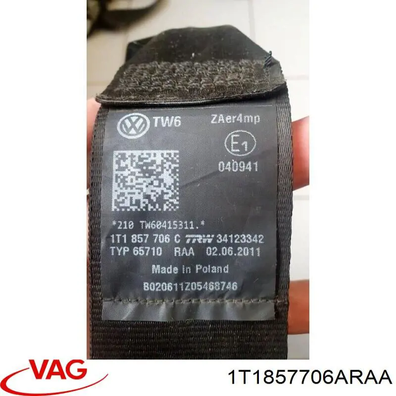 1T1857706ARAA VAG Correia de segurança dianteira direita