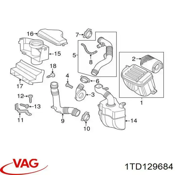 Tomada de ar de filtro de ar VAG 1TD129684 preço, a partir de 316,86 USD