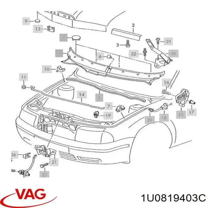 1U0819403C VAG Grelha esquerda de limpadores de pára-brisa