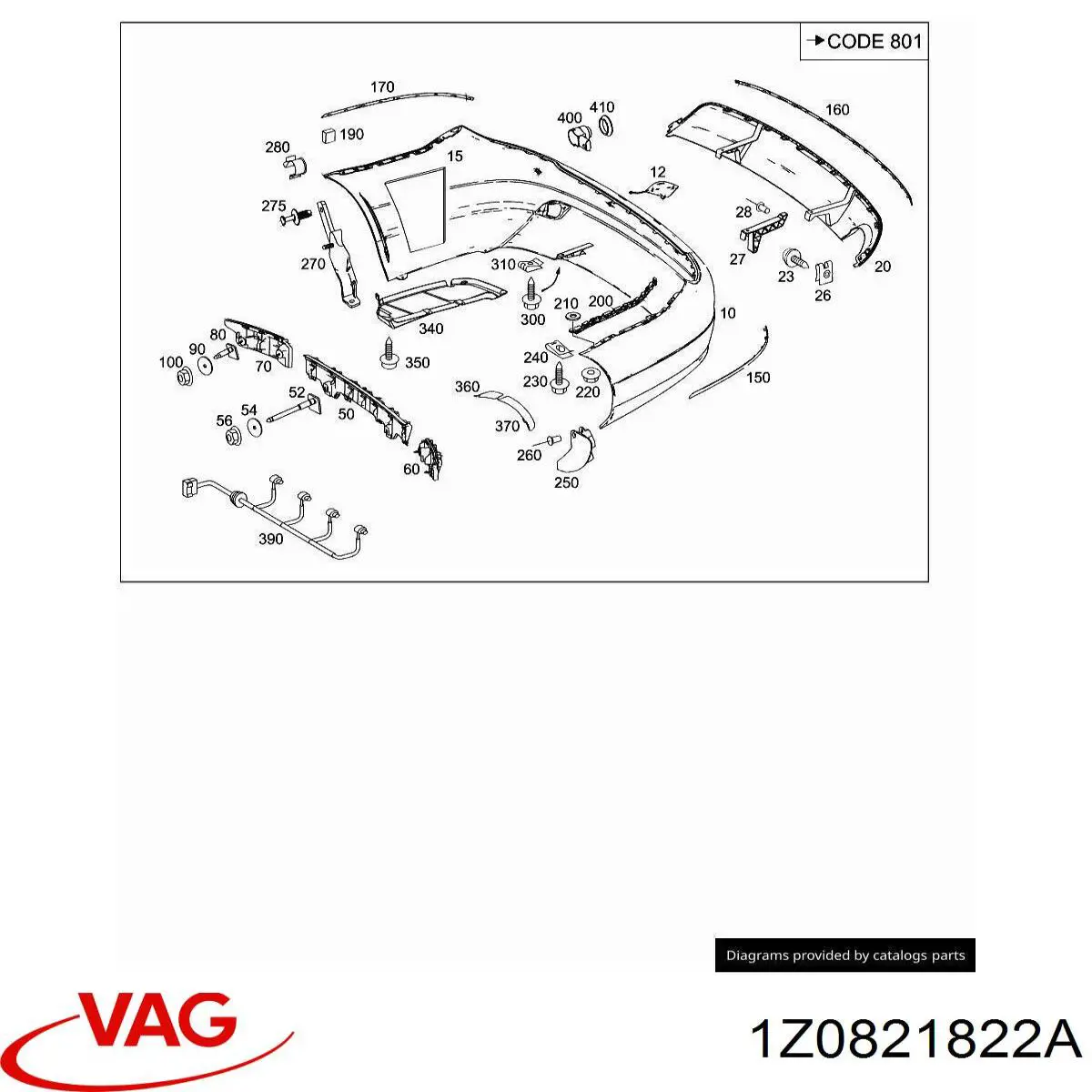 1Z0821822A9B9 VAG Protetor de lama traseiro direito