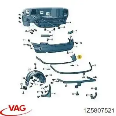 1Z5807521 VAG Spoiler do pára-choque traseiro