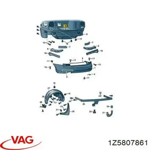1Z5807861 VAG Guia esquerda do pára-choque traseiro